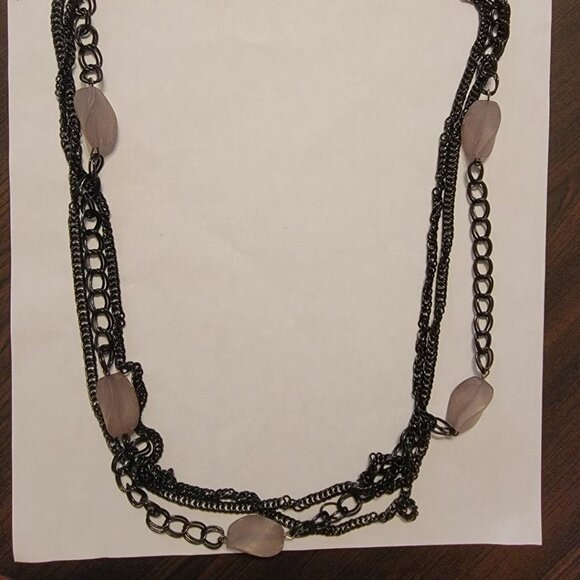 Gray Crystal Black Three Chain Necklace - Picture 2 of 2